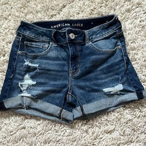American Eagle High rise next level stretch Jean shorts. Dark wash size US 8.